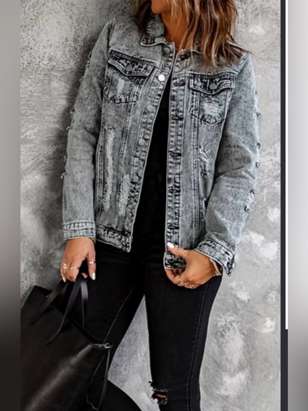 Unbranded distressed grey denim jacket size 2XL